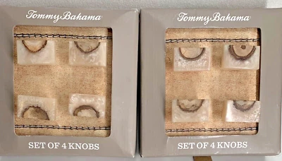 Set Of 8 TOMMY BAHAMA Dresser Knobs Faux Marble Wood Drawer Rectangle Pulls NEW - Image 1 of 4