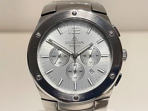 RETRO SPORT 100M ST.STEEL MEN'S SWISS CHRONOGRAPH QUARTZ 42MM WATCH "DUGENA" - Picture 1 of 13