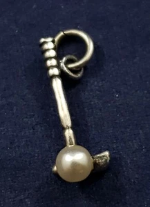 Golf Putter w/ Pearl Ball 3D Vintage Bracelet Charm 925 Sterling Silver - Picture 1 of 3