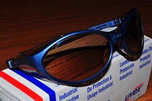 Uvex S1624 Bandit Safety Eyewear Glass Wrap around Blue Frame Mirror Lens USA - Picture 1 of 6