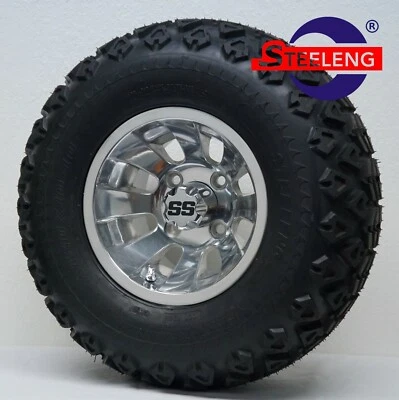 GOLF CART 10" POLISHED SILVER BULLET WHEELS and 20" ALL TERRAIN TIRES (4)  Foto 1 de 4