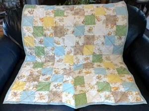 Handmade Boy's Crib Quilt, Cute Animal Characters, 40" x 46" - Picture 1 of 2