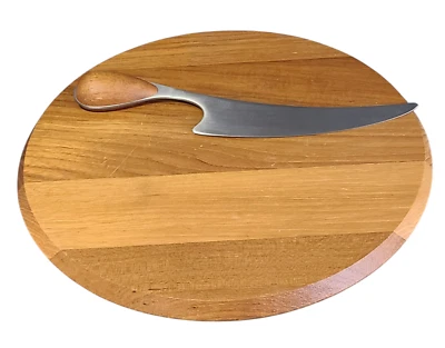 Tabla de queso redonda y cuchillo vintage de madera de teca Dansk hechos en Dinamarca Foto 1 de 4
