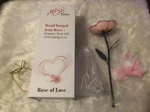NEW Rose of Love Hand Forged Iron Pink Rose Anniversary Wedding Valentines Day - Picture 1 of 8