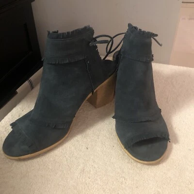 Sandalias Silent D Azul Gamuza Flecos Punta Abierta y Tacón Bloque 42/10 Foto 1 de 4