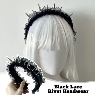 Diadema negra Harajuku gótica lolita punk encaje oscuro remache uñas en punta. Foto 1 de 4