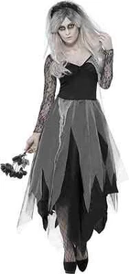Adult Ladies Gothic Graveyard Bride Dead Zombie Fancy Dress Carnival Costume - Picture 1 of 4