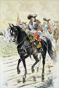MARÉCHAL de FRANCE et ses MOUSQUETAIRES en 1712 - Gravure du 19e Grand Format - Photo 1/2
