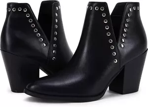 Rilista Women 6 Ankle Boots Cutout Pointed Toe Chunky Block Mid Heel Black - Picture 1 of 10