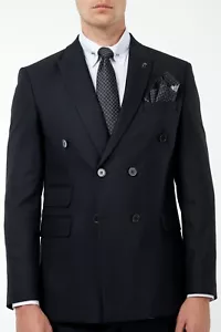 Jack Martin - Black Birdseye Double Breasted Suit / Mens Business & Wedding Suit - Picture 1 of 7
