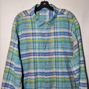 Tommy Bahama Shirt Men's XXLT Hawaiian Button Green Linen Blend Long Sleeve - Picture 1 of 16