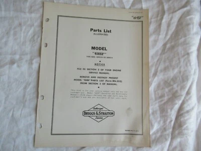 Briggs & Stratton 6HSF engine parts list manual catalog - Image 1 of 4