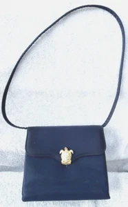 Vintage Crown Miss Lewis Navy Satin Evening Bag with Gold & Crystal Turtle Clasp - Picture 1 of 9