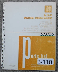 Barber Colman 16-16, 16-36 & 16-56, Reparatur Teile Handbuch Baujahr (1963) - Bild 1 von 3