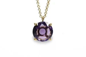 Round Amethyst Pendant Necklace· February Birthstone Gold Plated Silver Necklace - Picture 1 of 3