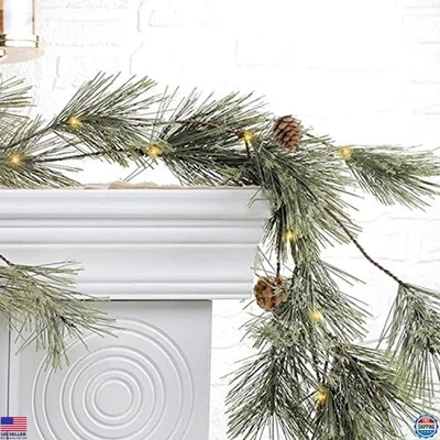 Guirnalda de pino de cedro ahumado Prelit de 6,4 pies con conos de pino - Decoración rústica de Navidad Foto 1 de 4