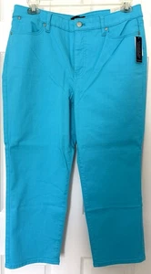 Neu mit Etikett Talbots 14 einfach schmeichelhaft gerades Bein kurz türkis Denim Hose $ 84,50 - Bild 1 von 7