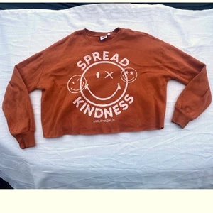 Sz M Smiley World Sweatshirt Spread Kindness Graphic Cropped Pullover Top M - Picture 1 of 4
