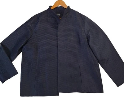 Chaqueta Eileen Fisher Mujer XL Azul Seda Texturizada Frente Abierto Kimono Blazer Foto 1 de 4
