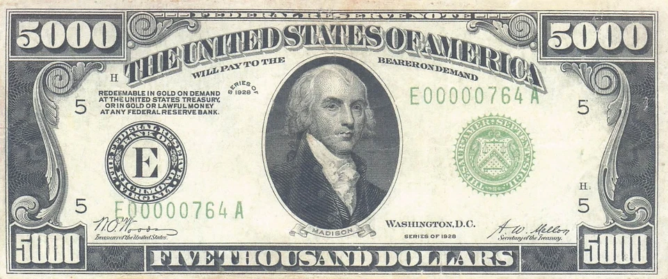 USA / Richmond , Va  $5000 Facsimile  Printed on a Hard CB Uncirculated Banknote - Image 1 of 2