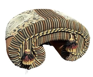 Luxurious Tasseled Bolster Footrest Ottoman Artisan Striped Elephant Motif - Picture 1 of 24