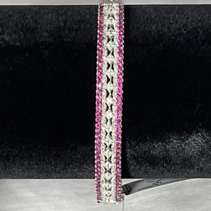 Macys Ruby & Diamond Sterling Silver Cuff Bangle Bracelet ~ New with Tags - Picture 1 of 12
