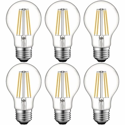 6x Luxrite A19 LED Dimmable Clear Edison Light Bulb 60W 3000K 800lm E26 Base - Image 1 of 4