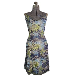 Vestido Y2K Mexx Midi Bodycon Azul Verde Patrón Palma Encaje Espalda Tropical S - Imagen 1 de 13