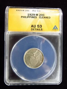 Philippines U.S. 20 Centavos 1929-M ANACS AU53 Details Silver h5254 Coin - Picture 1 of 4