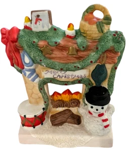 Christmas Fireplace Ornament Tea Light Table Fireplace Drum Basket Red Bow Logs - Picture 1 of 7