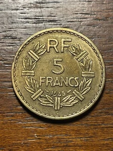 Monnaie France 5 Francs Lavrillier 1945 C (10-21/2) - Imagen 1 de 2