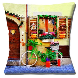 "NUEVO Vintage Retro Italiano Bicicleta Pueblo Ventanas 16" Funda de almohada Cojín - Imagen 1 de 3