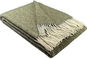 SALE! Wolldecke 100% Schurwolle Wohndecke Decke 140 x 200cm Olive - Bild 1 von 2