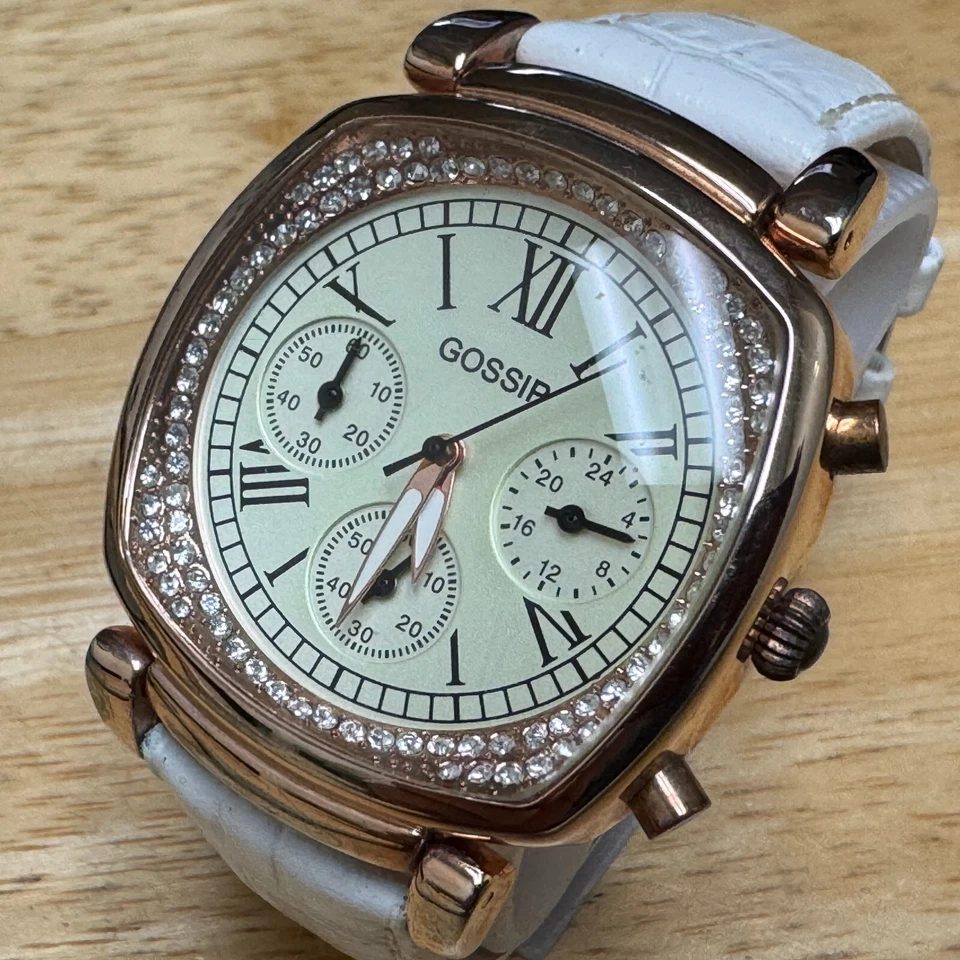 Reloj de Cuarzo Gossip Unisex Tono Oro Rosa Barril Cronógrafo Cuero Batería Nueva Foto 1 de 4