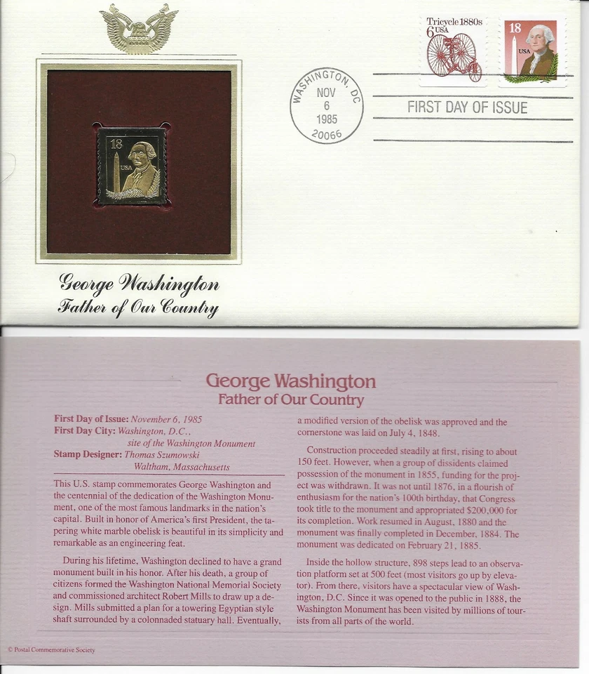 George Washington-Father of our Country--1st day issue-Golden Replica - Image 1 of 1