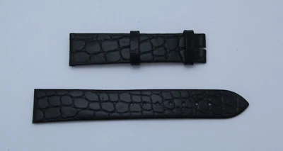 Correa de reloj Longines L682101238 de cuero negro patrón lagarto 18-16 Foto 1 de 3