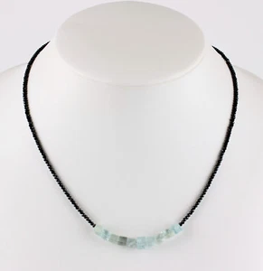 Nero Spinello Con Acquamarina Collana,Collana IN Pietre Preziose Collier Blu - Foto 1 di 3