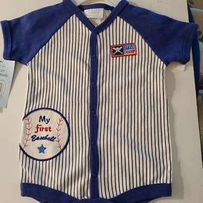 My First Body de Béisbol Creeper Mameluco Azul Bon Bebe Bebé Niño 6-9 Meses Nuevo con Etiquetas Foto 1 de 4
