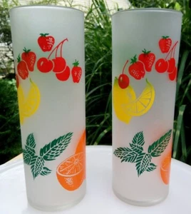 Juego de 2 vasos de bar vintage federales de frutas esmeriladas Tom Collins Mid Century - Imagen 1 de 8
