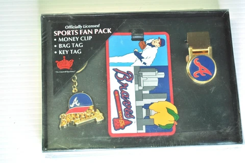 ATLANTA BRAVES Sports Pack Money Clip Bag Tag & Key Tag Sealed Cover