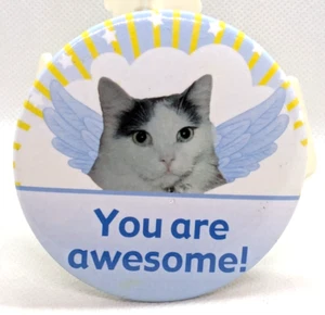 Vintage "You Are Awesome!" Geflügelte Katze Kühlschrankmagnet 3" Durchmesser Katze Kunst - Bild 1 von 5
