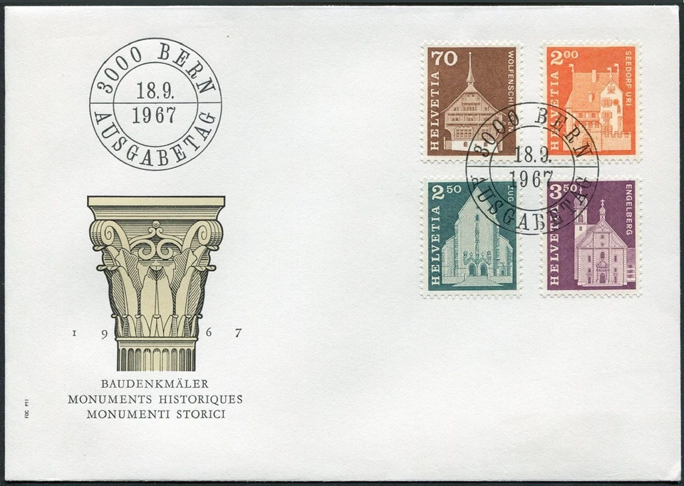 Switzerland 446/455, FDC. Michel 862-865. Historical Buildings, 1967. - Image 1 of 1