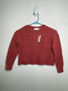 Children’s Place Open Knit Sweater Girls Size Small 6 Rust Metallic Boxy Crop - Picture 1 of 4