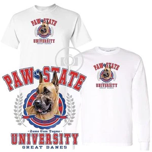 Great Dane Dog Paw State University Short / Long Sleeve White T Shirt M-3X - Picture 1 of 3