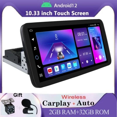 Single 1DIN 10.33" Android 12 Carplay Car Stereo Radio 2+32GB GPS Navigation SWC - Image 1 of 4