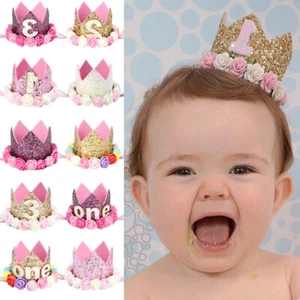 Baby Infant Girl Kid Pink Hair Band Birthday Party Sequin Flower Crown Headband - Picture 1 of 52