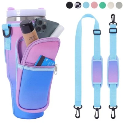 Water Bottle Carrier Bag Fits Stanley 40oz Quencher /w Strap Phone Pouch Holder