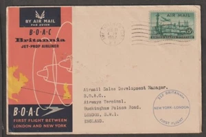 1957 B.O.A.C FIRST FLIGHT AIR MAIL COVER LONDON.FS TO New York London - Picture 1 of 2