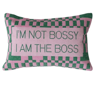 Creative Co-Op Cotton Velvet Lumbar Pillow Womens I'm Not Bossy I am The Boss - Image 1 of 4
