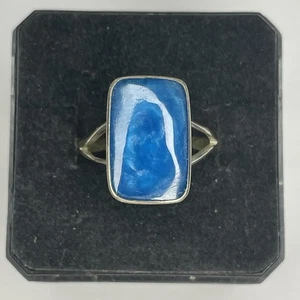 Vintage 925 Sterling Silver Silica Or Larimar Blue Stone Ring 2.4 Grams Sz 7 - Picture 1 of 4